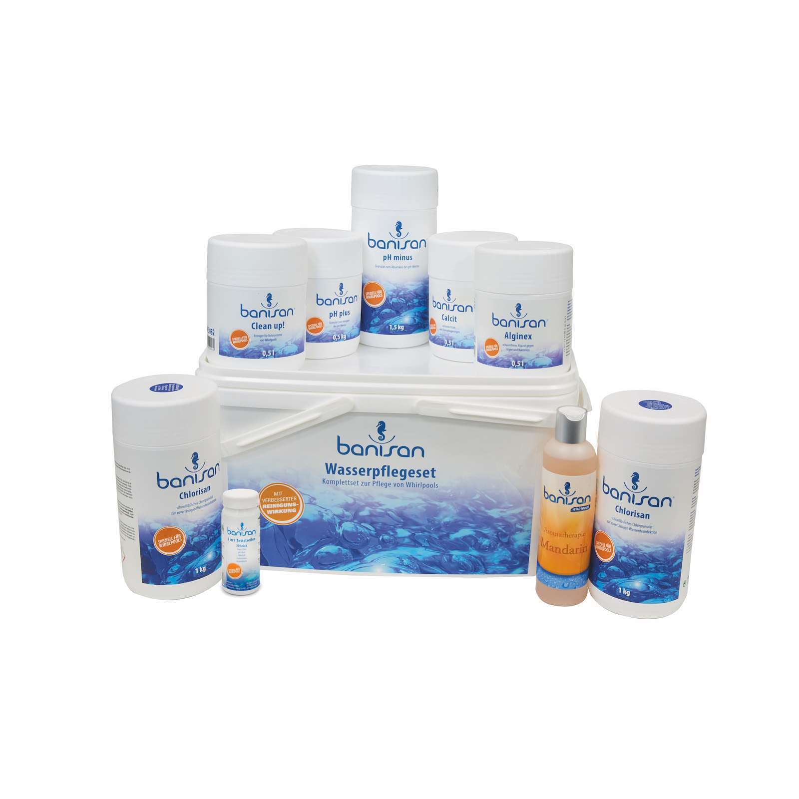 Banisan Wasserpflegeset 11 teilig für Whirlpools Wasserpflege Set Chlor pH Algen Kalk Banisan Wasserpflegeset 11 teilig für Whirlpools Wasserpflege Set Chlor pH Algen Kalk
