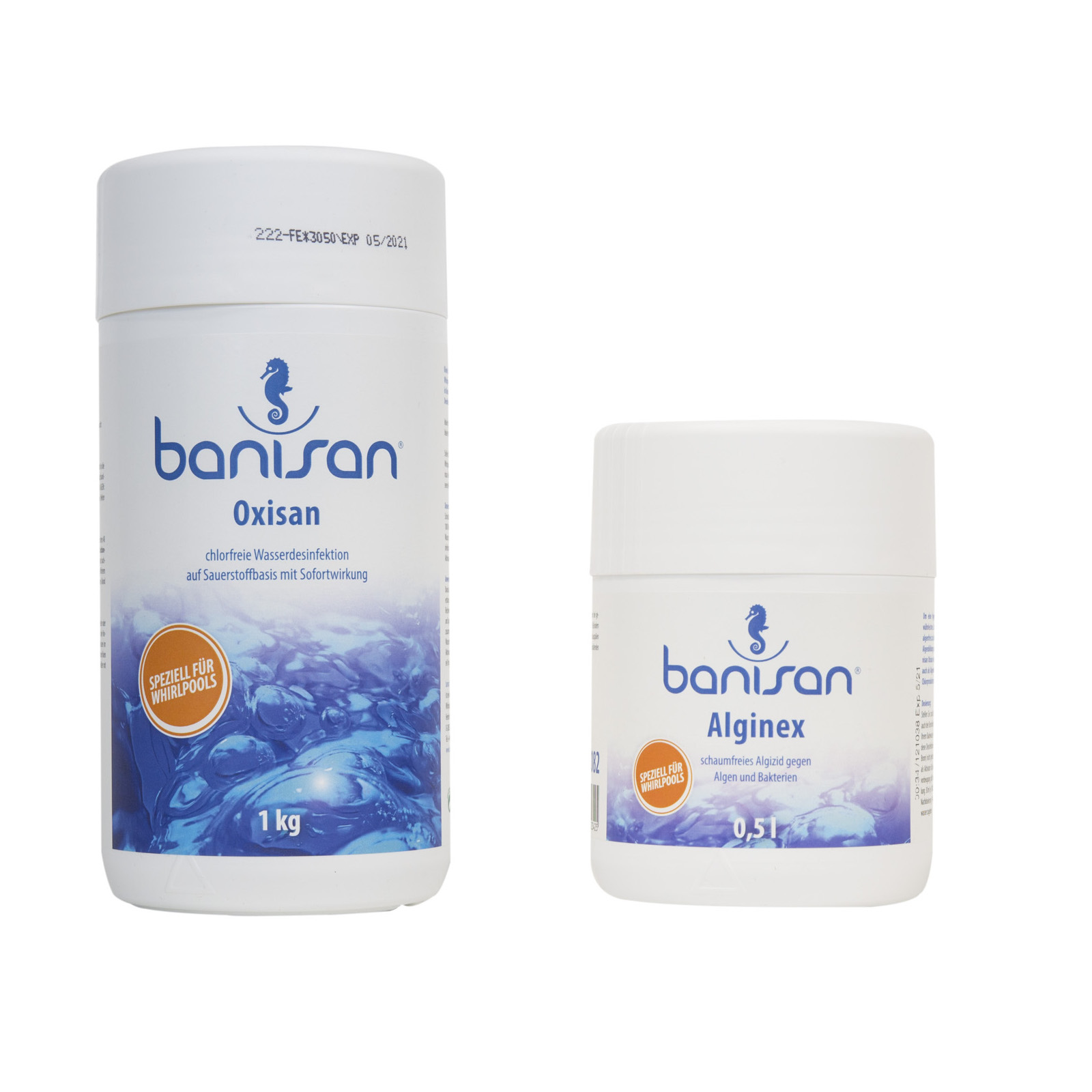 Banisan Oxisan 1 Kg Aktivsauerstoffgranulat + Alginex Algendesinfektion 0,5 l für Whirlpools Banisan Oxisan 1 Kg Aktivsauerstoffgranulat + Alginex Algendesinfektion 0,5 l für Whirlpools