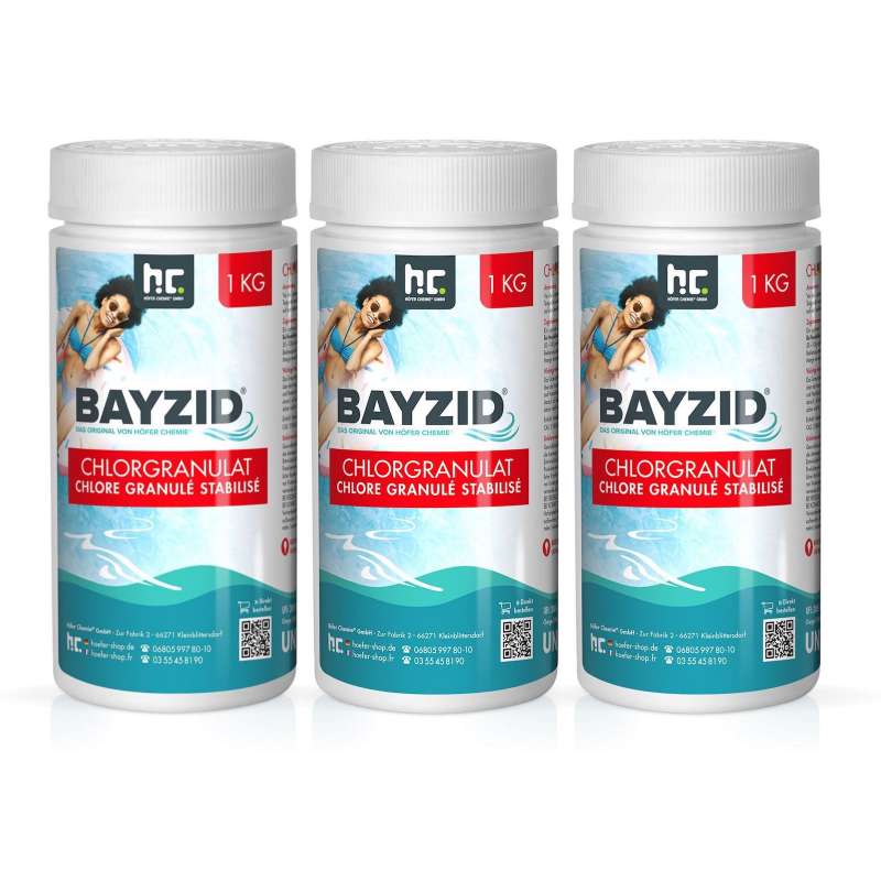 BAYZID® Chlorgranulat 3x 1 kg Chlor Granulat wirkt schnell und zuverlässig für Pools und Whirlpools
