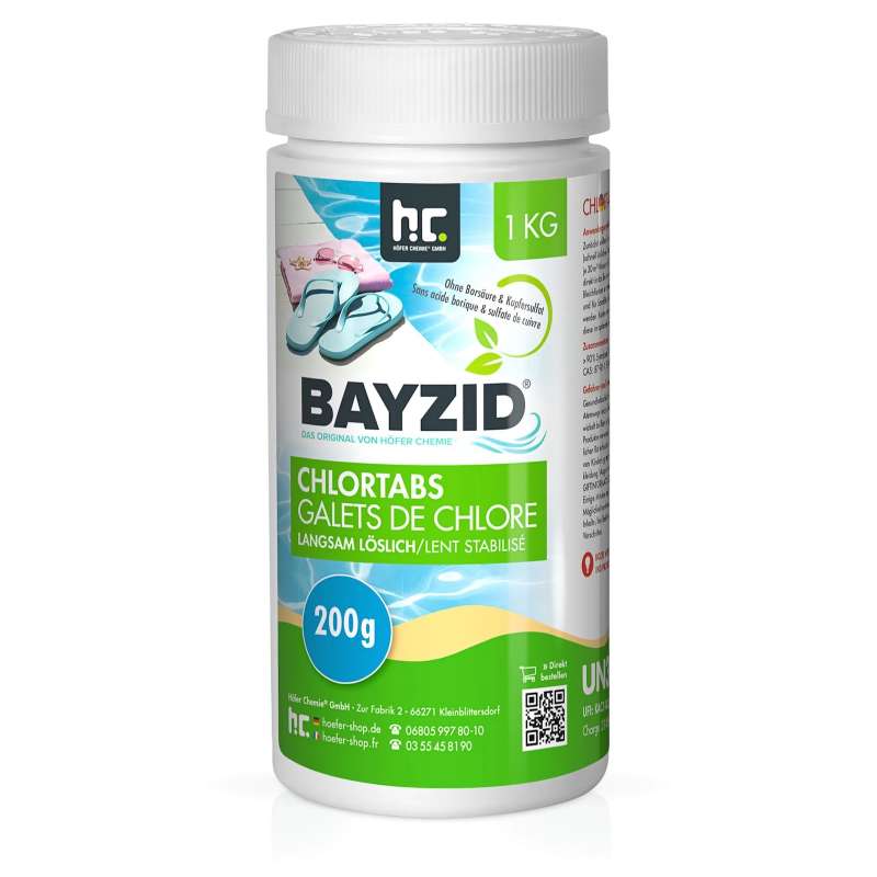 BAYZID® Chlortabs 1 kg langsam löslich 200g Chlortabletten für Pool & Schwimmbad