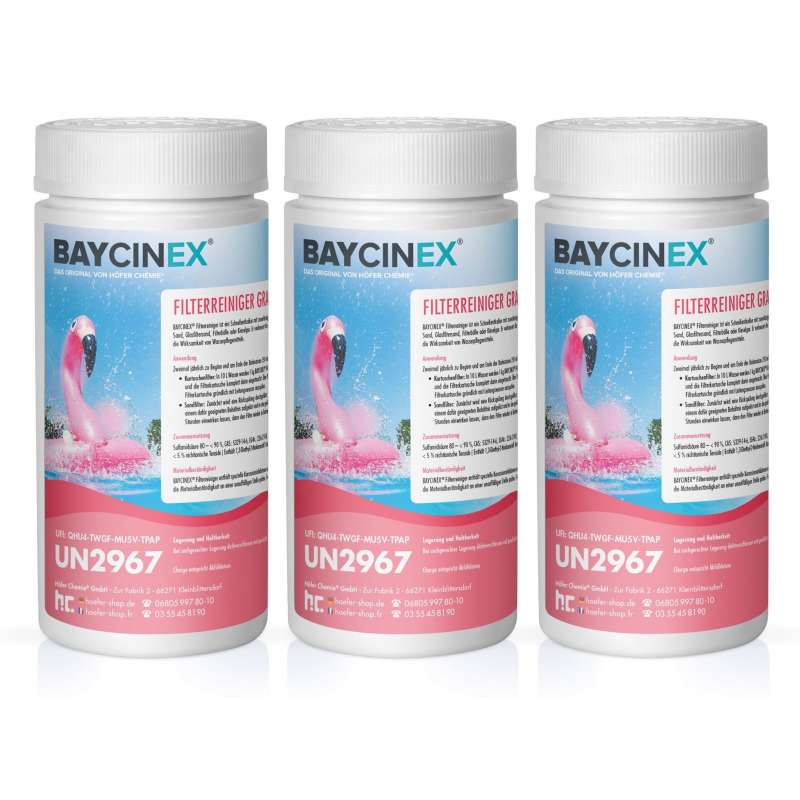 BAYCINEX® Filterreiniger Granulat 3x 1 kg zur Entkalkung aller Filterarten für Pools und Whirlpools