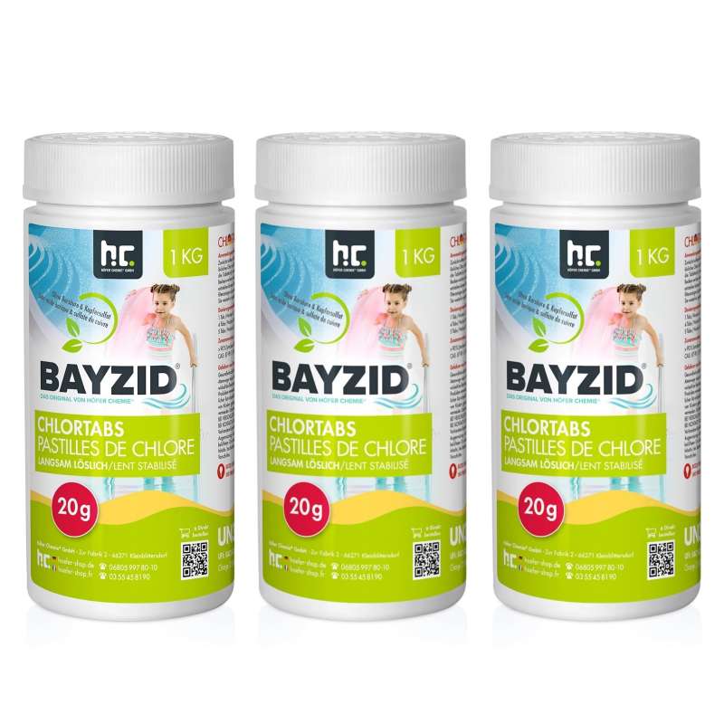 BAYZID® Chlortabs 3x 1 kg langsam löslich 20g Chlortabletten für Pools und Whirlpools