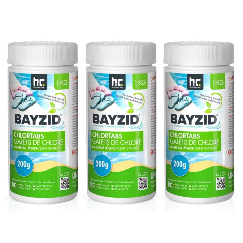 BAYZID® Chlortabs 3x 1 kg langsam löslich 200g Chlortabletten für Pool & Schwimmbad