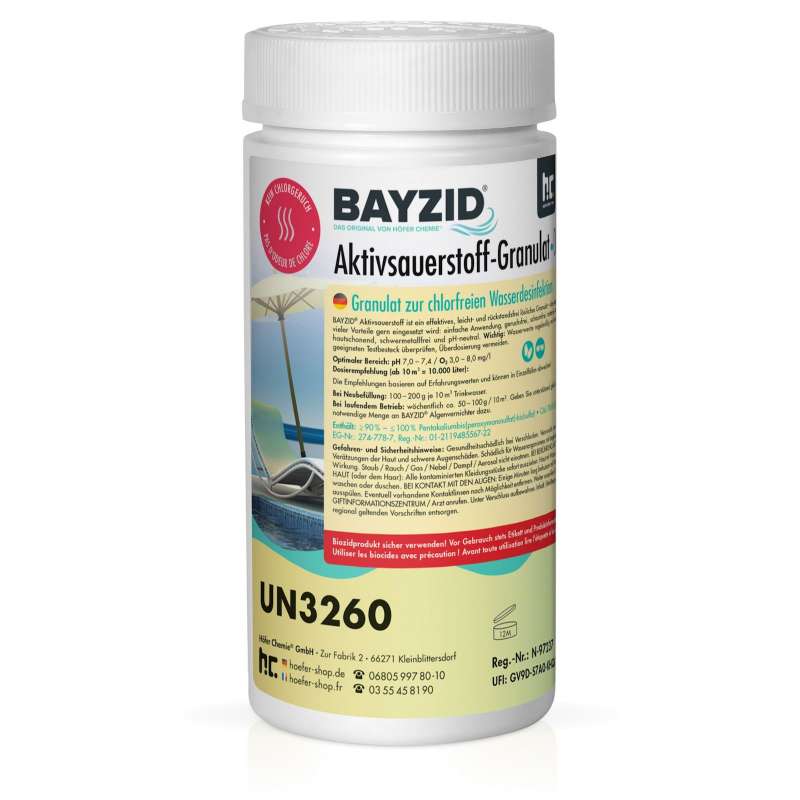 BAYZID® Aktivsauerstoff Granulat 1 kg Chlorfreie Wasserdesinfektion für Pools und Whirlpools
