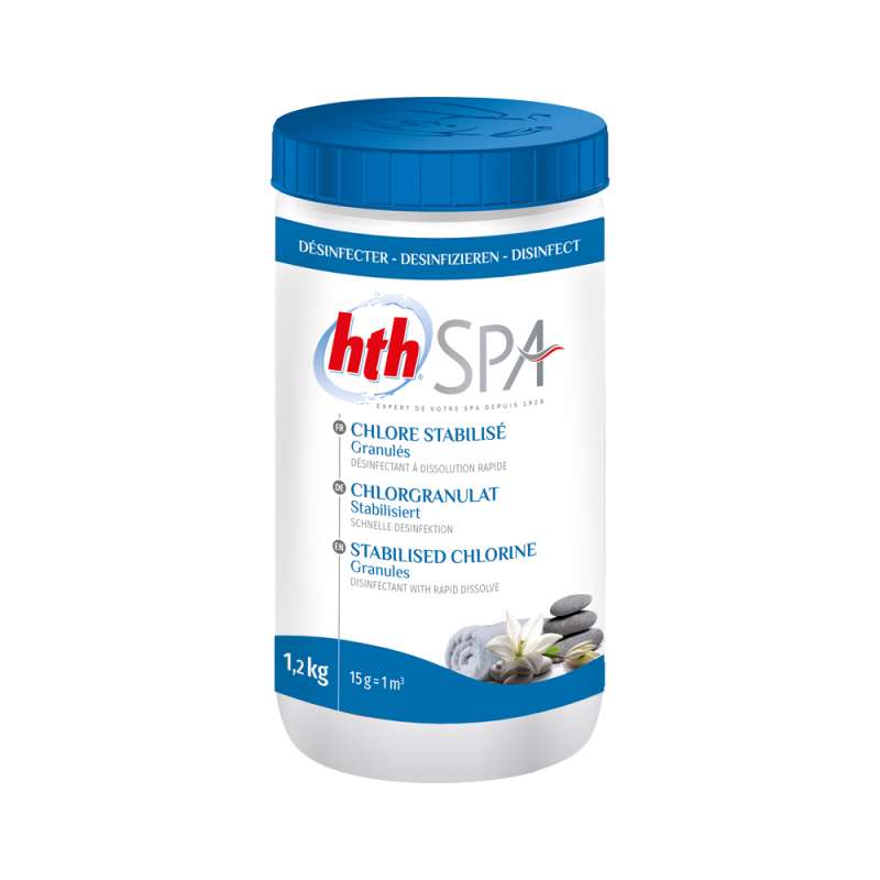 hth Spa Chlorgranulat stabilisiert 1,2 kg zur Whirlpool Desinfektion für Whirlpools und Spas