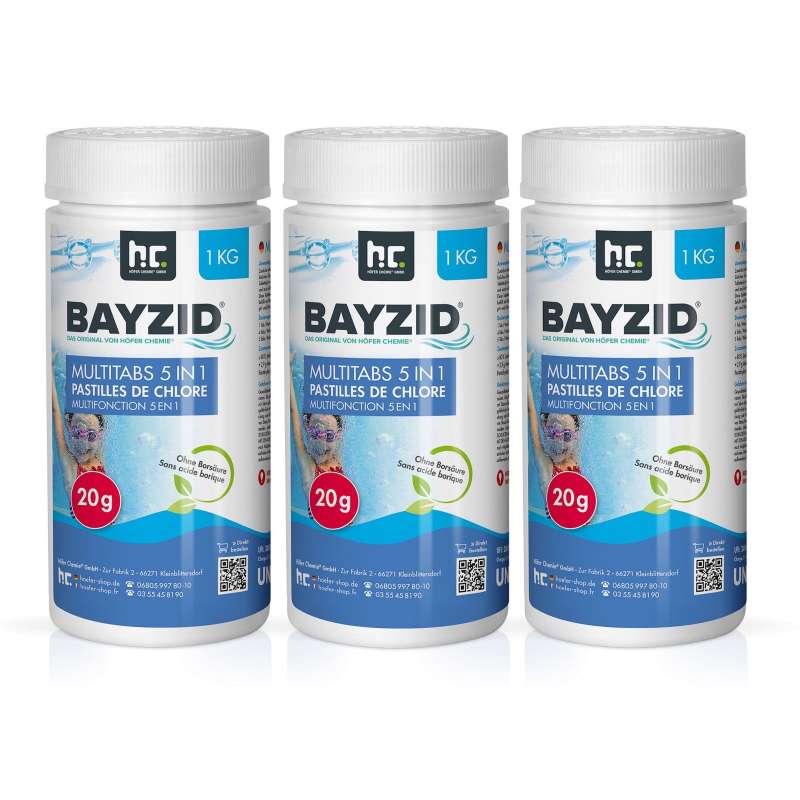 BAYZID® Multitabs 3x 1 kg 5 in 1 Multifunktionstabletten 20 g Chlortabletten für Pools und Whirlpool