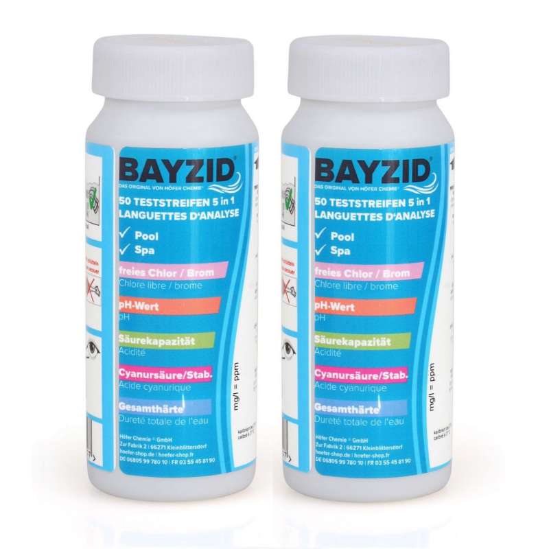 BAYZID® 5 in 1 Teststreifen 2x 50 Stück zur Messung von pH Wert Chlor für Pools und Whirlpools