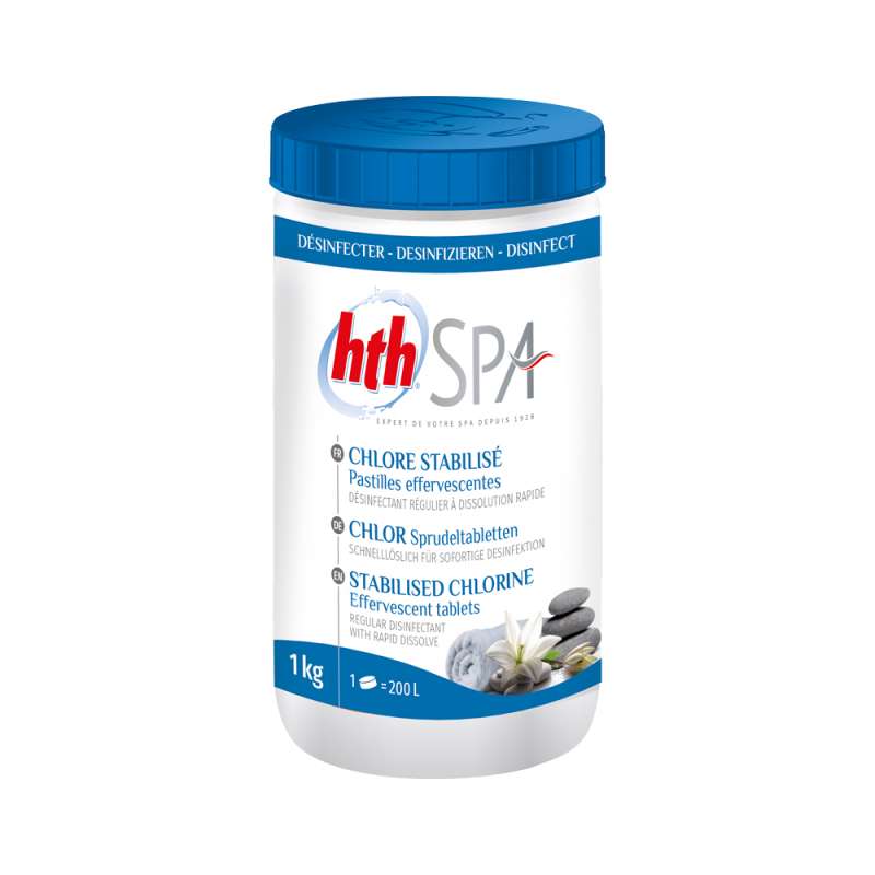 hth Spa Chlor Sprudeltabletten 1 kg zur Whirlpool Desinfektion für Whirlpools und Spas