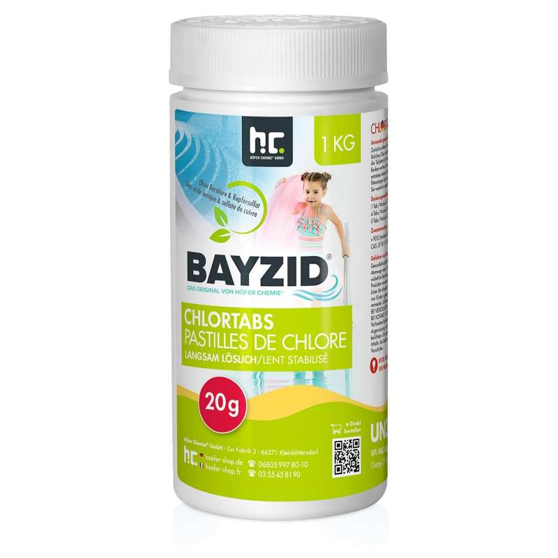 BAYZID® Chlortabs 1 kg langsam löslich 20g Chlortabletten für Pools und Whirlpools