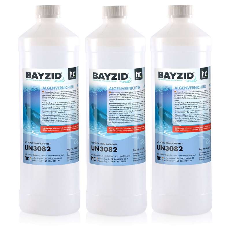 BAYZID® Algizid 3x 1 L Algenverhütung für Pools und Whirlpools Anti Algenmittel gegen Algen